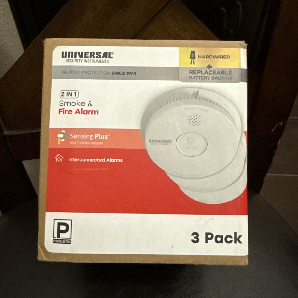 Universal Security Instruments (3-Pack) Hardwired & Battery smoke detectors