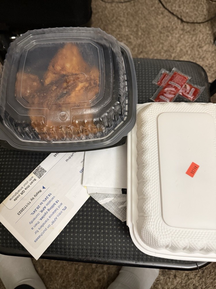 Cooked Meat Takeout in Containers with Condiment Packets