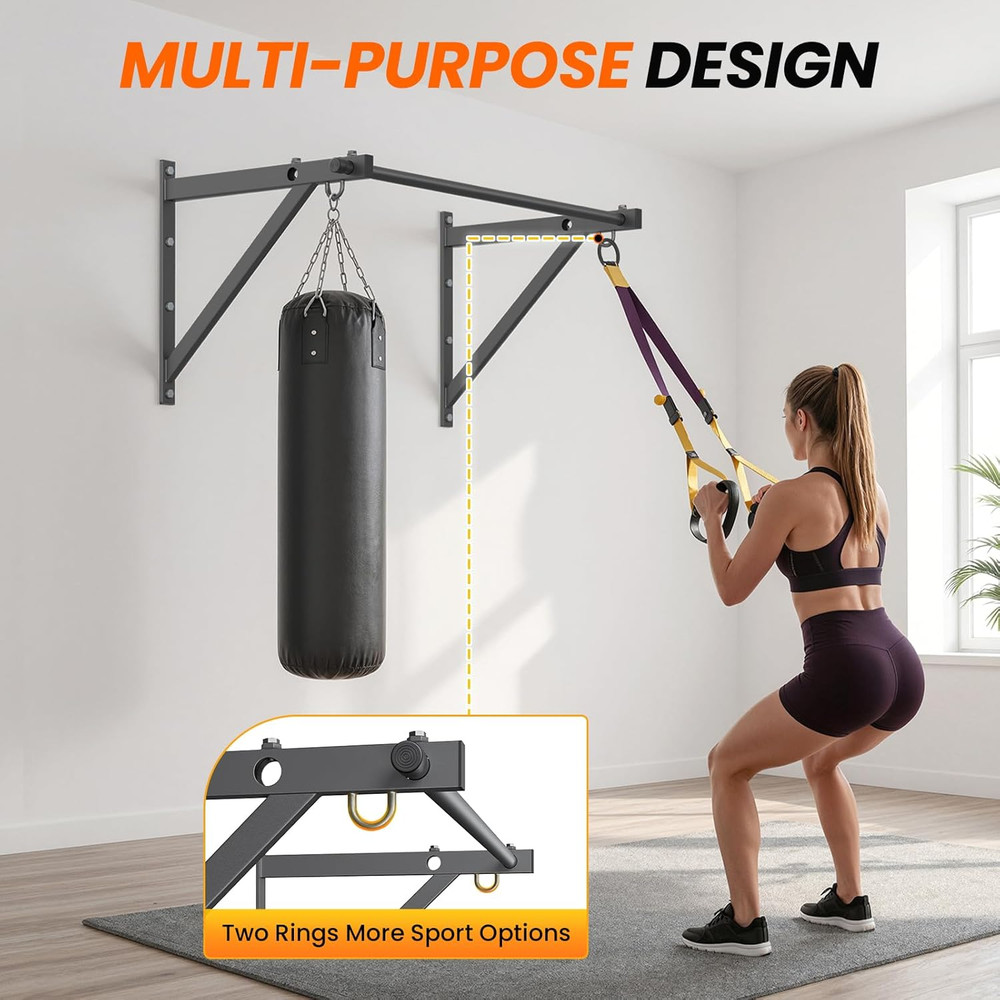 Wall Mounted Pull up Bar, Adjustable Depth 51" Chin up Bar, Strength Training Pu