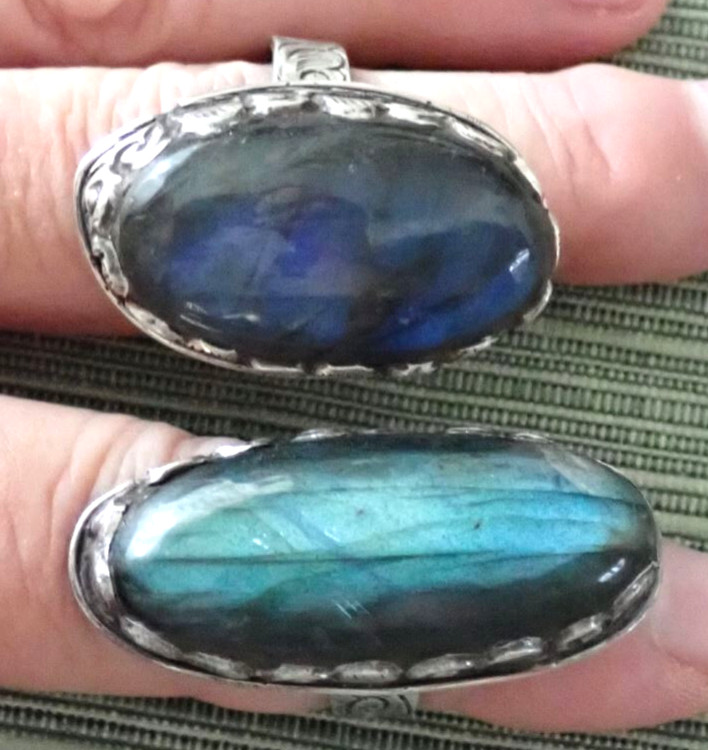 ONE Gemstone Moonstone Labradorite  Ring. adjustable