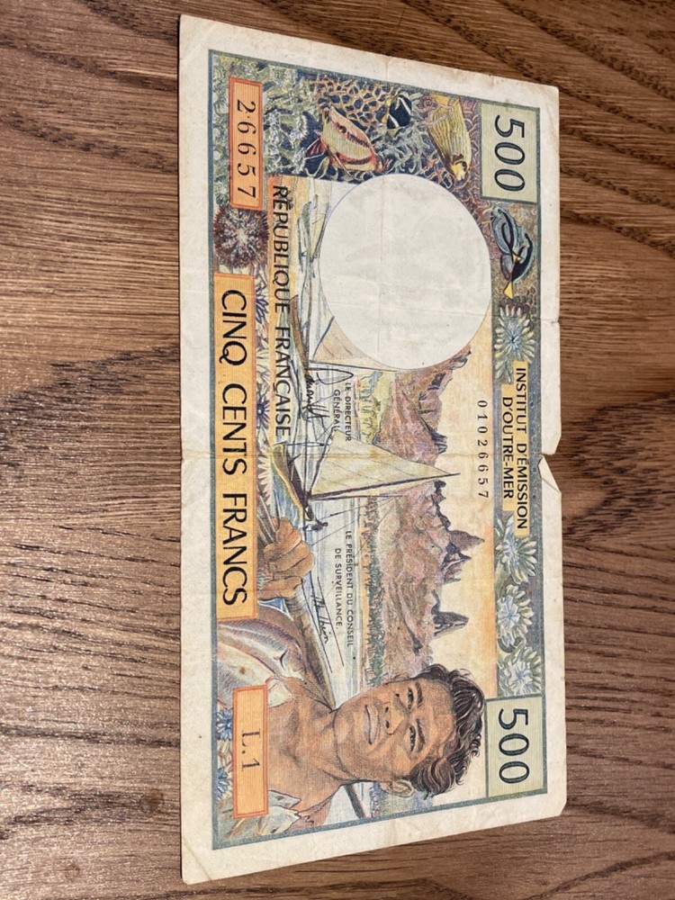 FRENCH POLYNESIA TAHITI BANKNOTE 500 FRANCS 1969