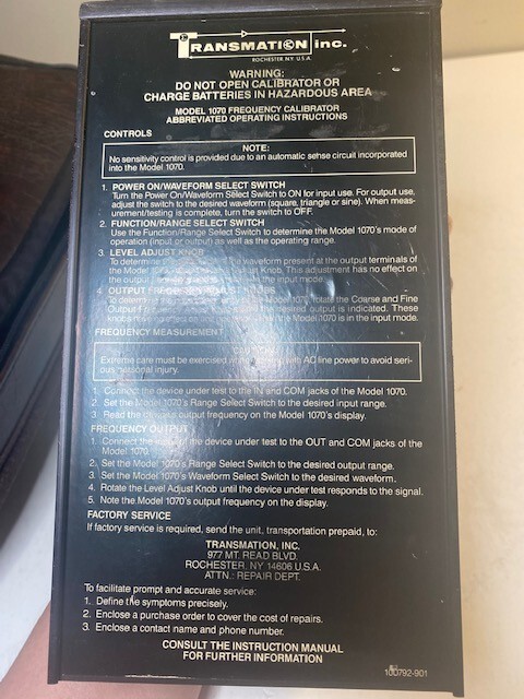 Transmation Model 1070 Frequency Calibrator With Case