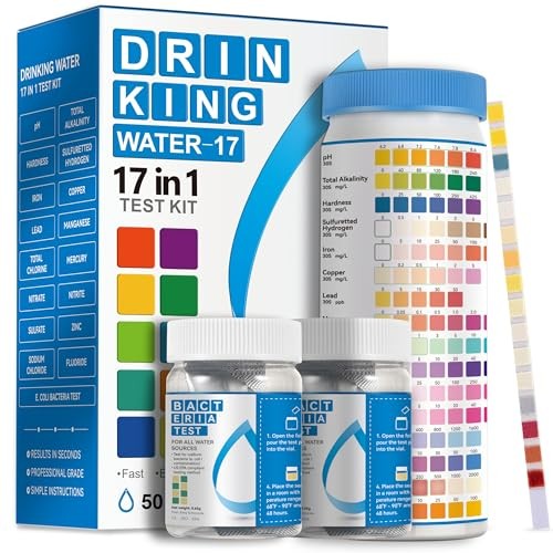 Drinking Water Test Strips 17 in 1 Strips + 2 Bacteria Tester Kits, 50
