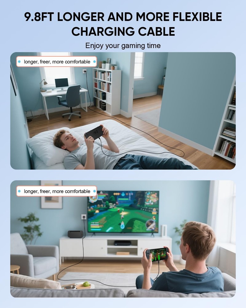 (9.8FT) Extra Long Charging Cable for Nintendo Switch 2 AC Adapter Official -...