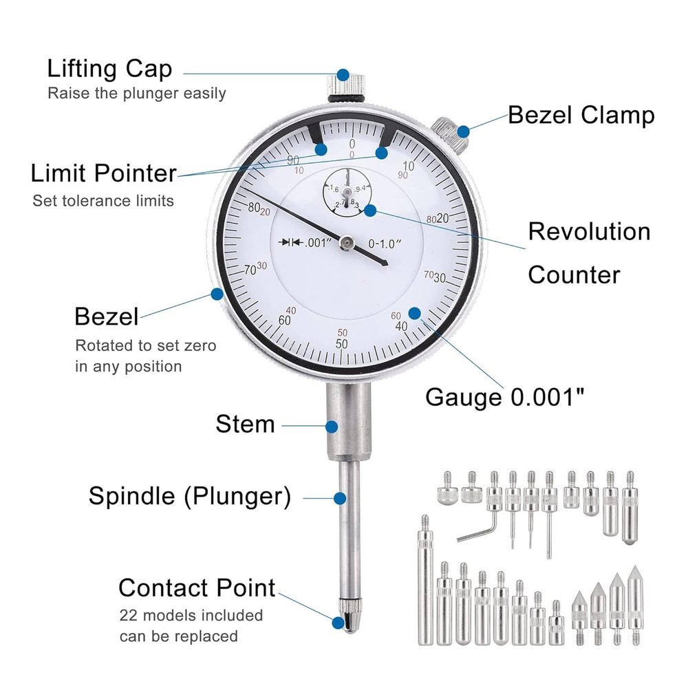 Dial Indicator with Magnetic Base 0-1.0" Tester Gage, Dial Indicator 0.001" ...