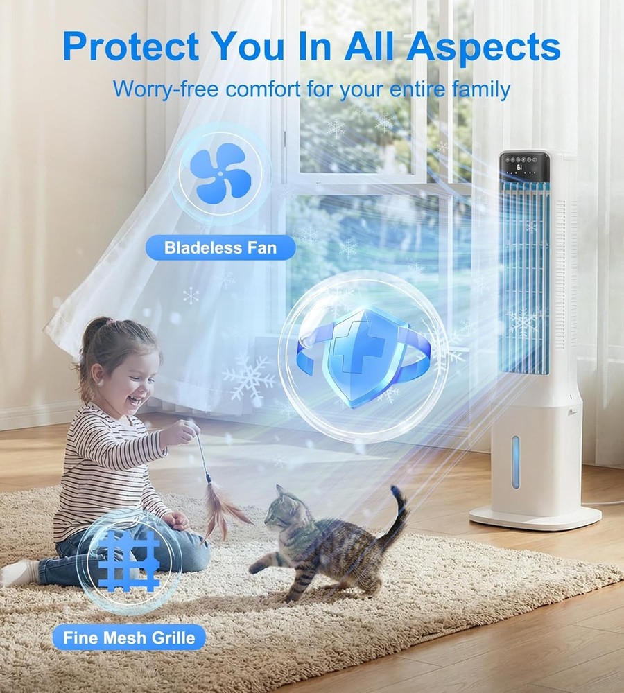 Portable Windowless Swamp Cooler 2.4 Gal Water Tank 24H Timer 4 Modes