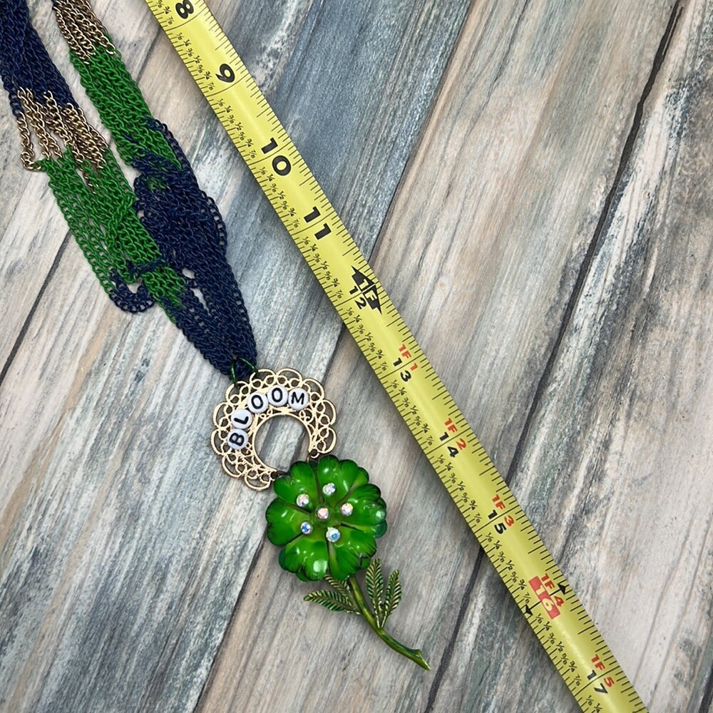 Adorned Crown Artisan Assemblage multi chain enamel flower BLOOM green blue