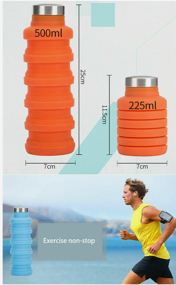 Portable Silicone Foldable Water Bottle 500ml Orange