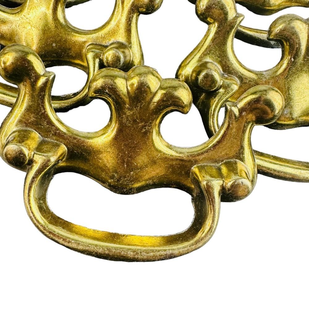 5 Vtg single post bail pull antiqued brass