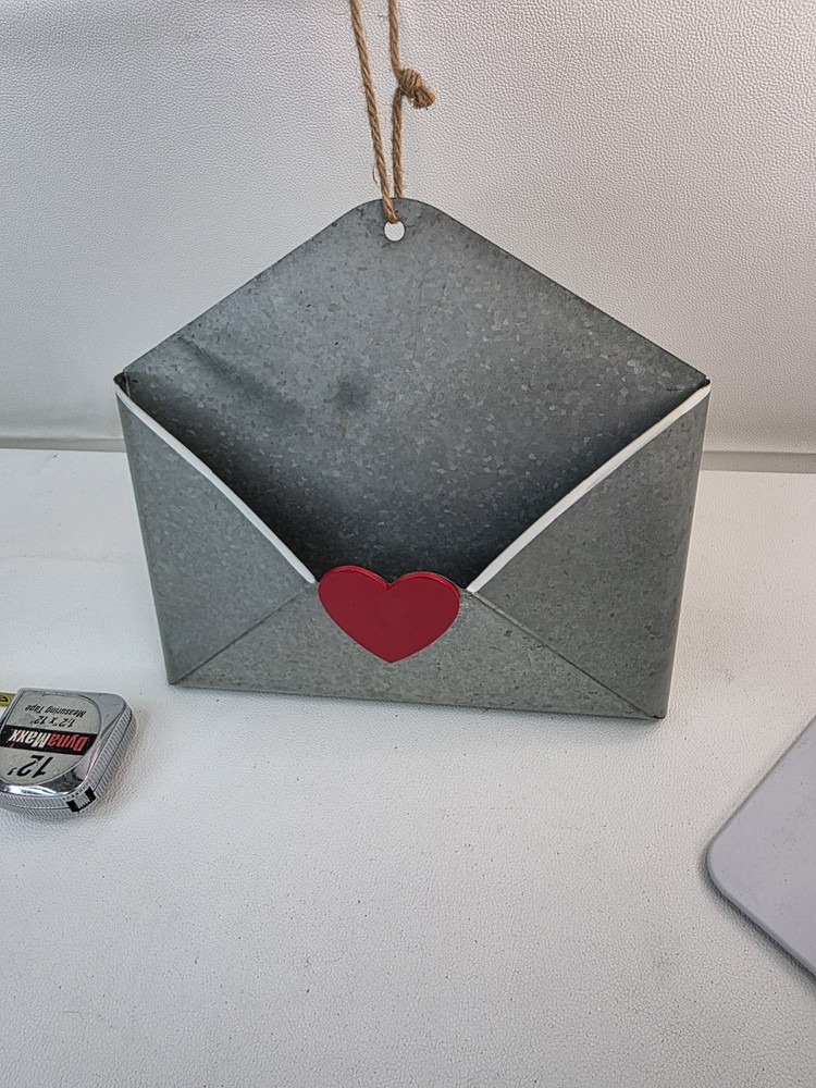 Primitive Galvanized Metal Wall Hanging Envelope Mail Holder Cottagecore