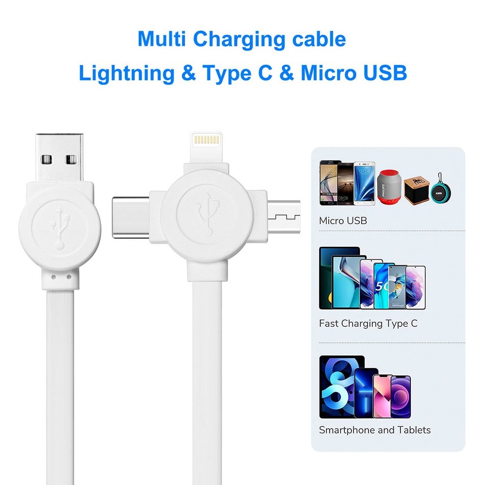 3 in 1 Retractable Multi Charging Cable, 2Pack Fast Cord White