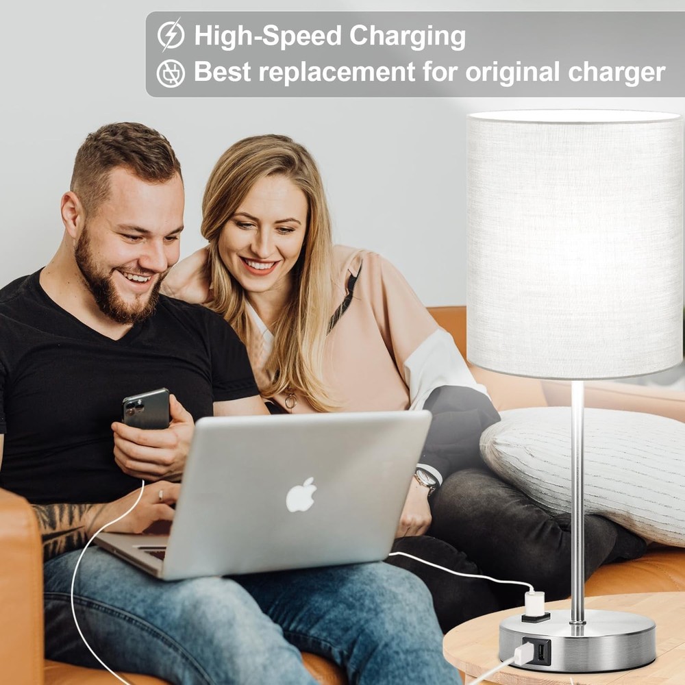 Contemporary Grey Desk Lamps (2 Pack) - USB Charging