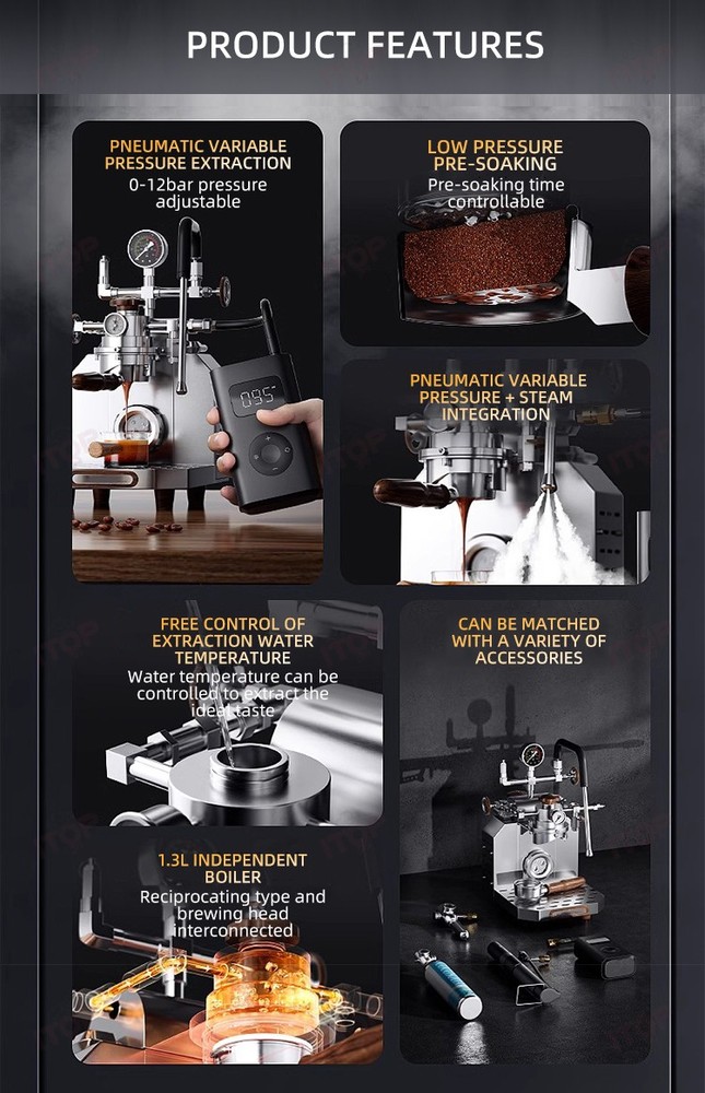 Pneumatic Coffee Maker 12 Bar Espresso Making Variable Pressure With PID