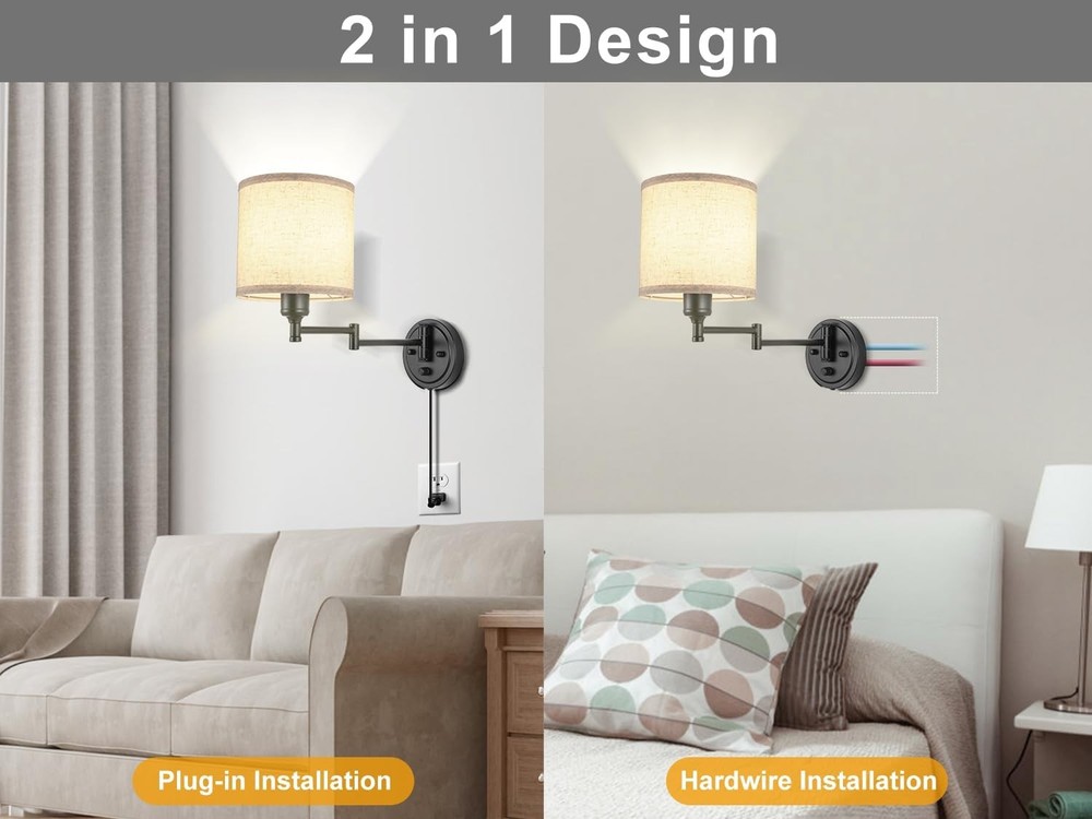 Plug in Wall Sconces W/ Remote Control Dimming 10%-100% & Adjustable Colors
