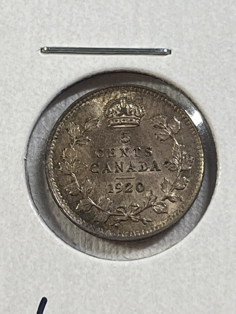 1920 Canada 5 Cents Small Silver Coin Cleaned