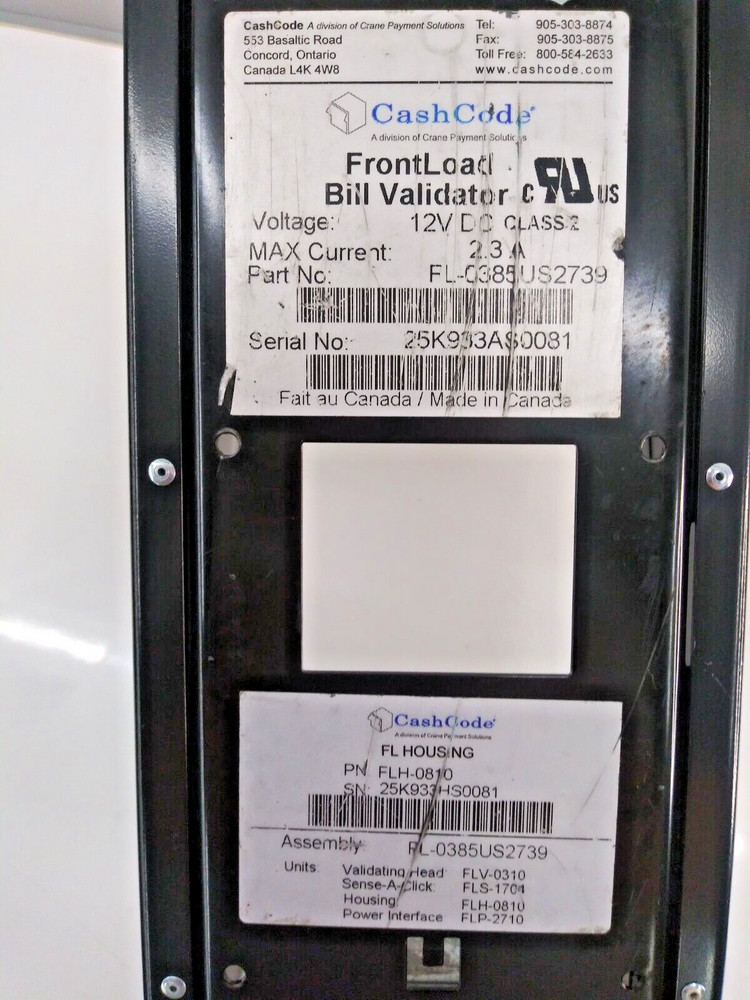 CASH CODE FRONT LOAD BILL VALIDATOR FL-0385US2739