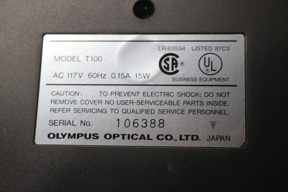 Olympus Optical Co. PearlCorder Model T100 Microcassette Transcriber