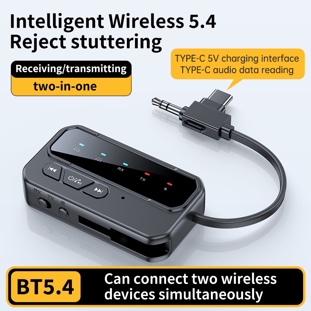 Bluetooth 5.4 Transmitter Receiver Wireless Adapter Audio 3.5MM Jack USB Type C