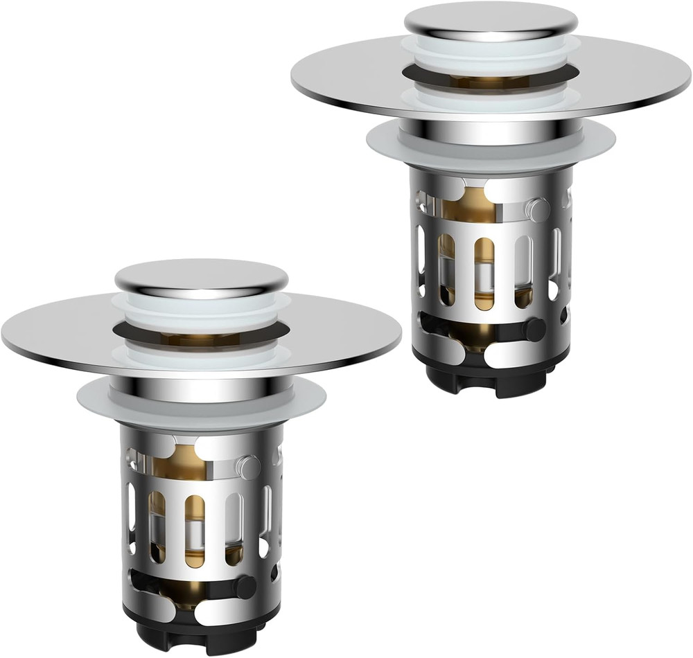 2 Pack Bathroom Sink Drain Strainer, Universal Pop Up Stopper w/Removable Filter