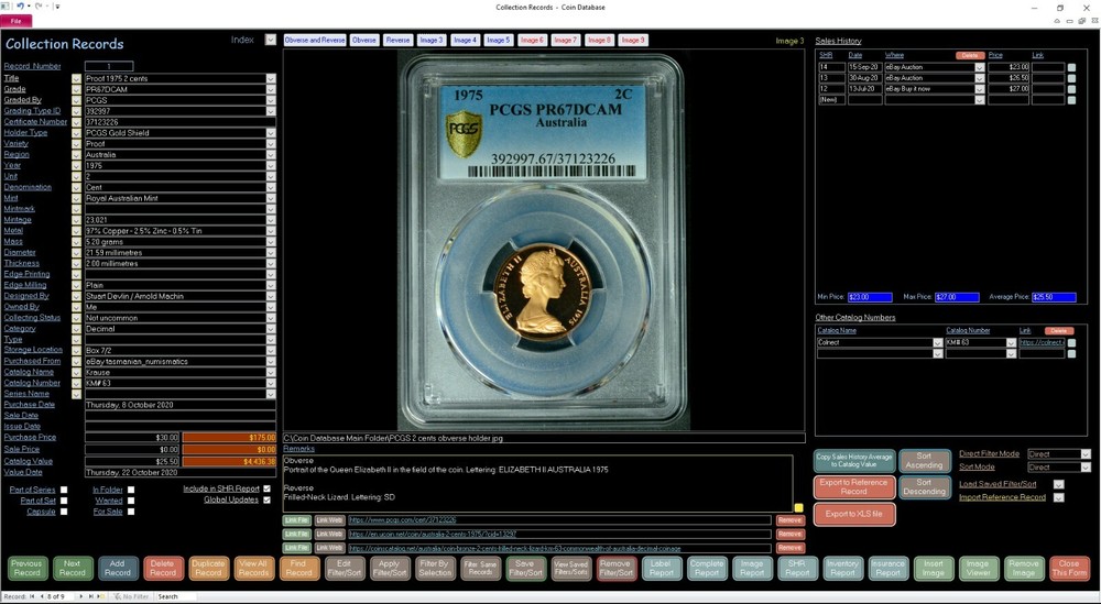 Coin Collector Database Professional Software to suit Windows CDROM