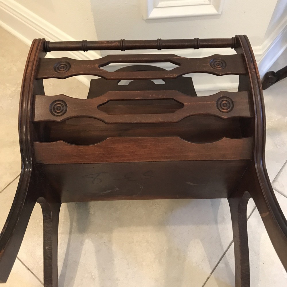 Antique / Vintage Cherry Wood Magazine Rack Solid Wood . ￼