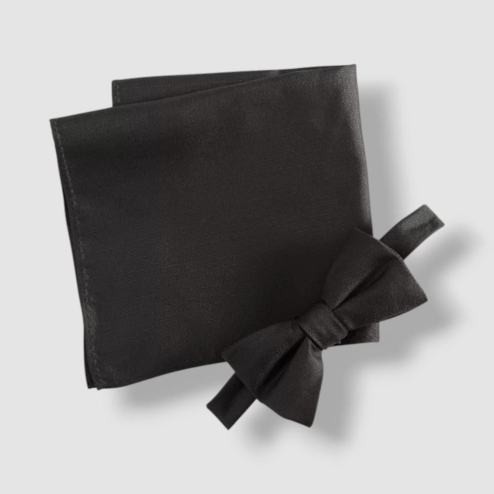 Alfani Men's Black Solid Texture Pocket Square and Bowtie 2pc Set
