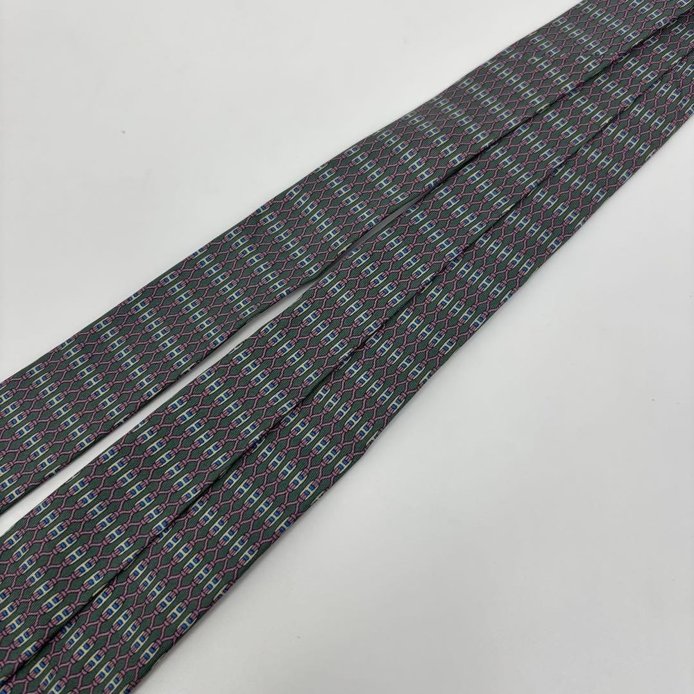 HERMES tie Geometric Pattern Gray Allover SILK 100