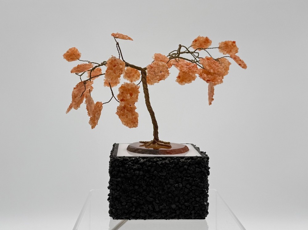 7" Peach Crystal Quartz Stone Bonsai Tree Night Light