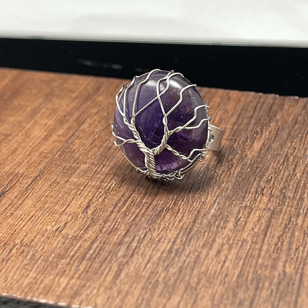 Tree of Life wire wrapped ring Amethyst