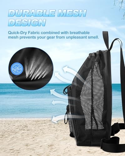 Mesh Swim Bag Drawstring Backpack Beach Backpack for Swimming, Pool, Black