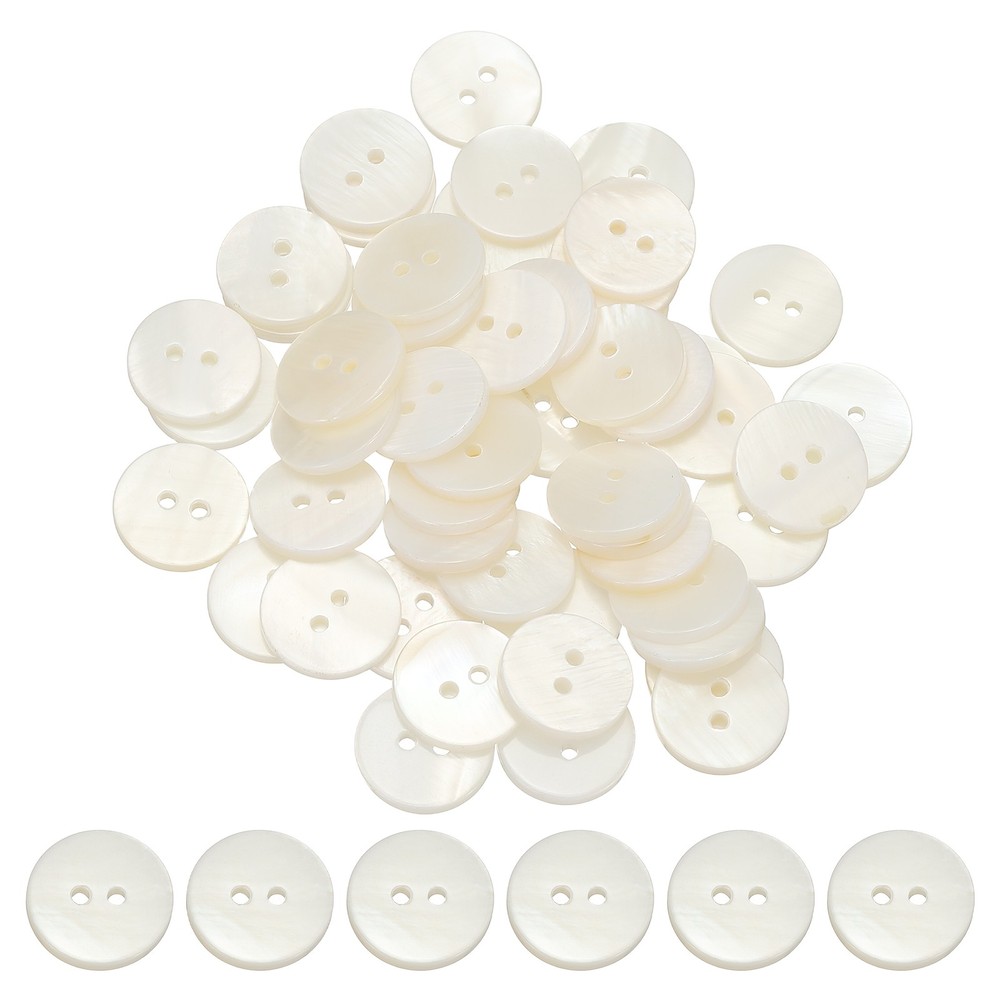 Natural Shell Button 2 Hole Shell Round Sewing Buttons 12.5 mm & 50 Pack & White
