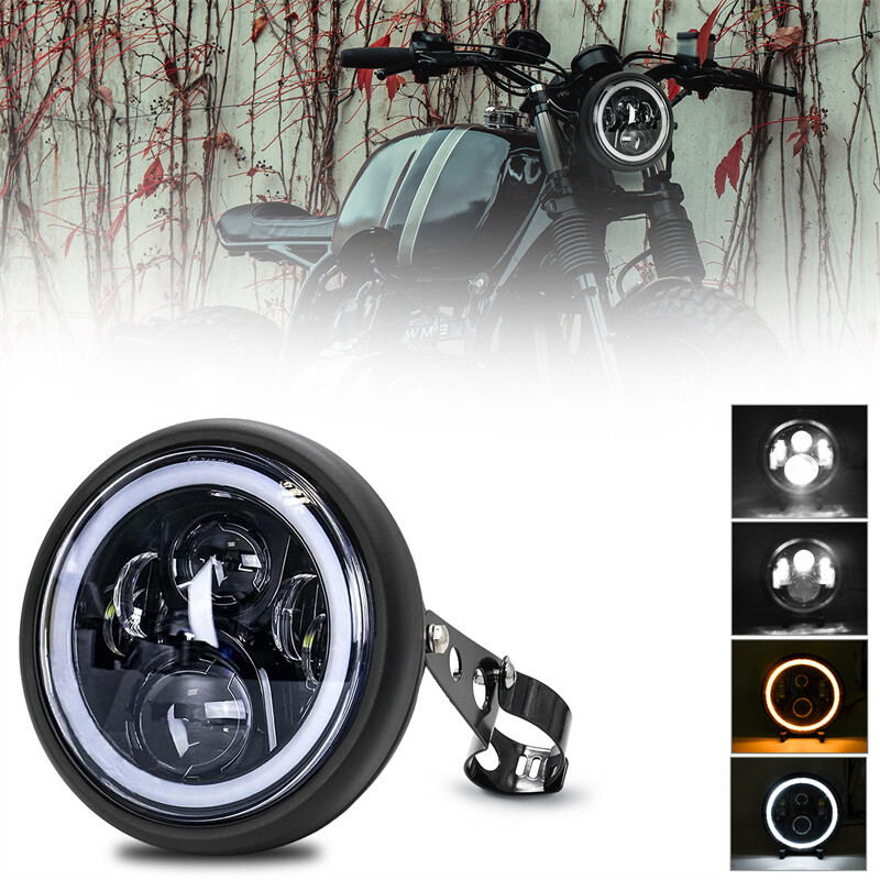 7" Universal LED Projector Motorcycle Headlamp with DRL Turn Signal+Bracket