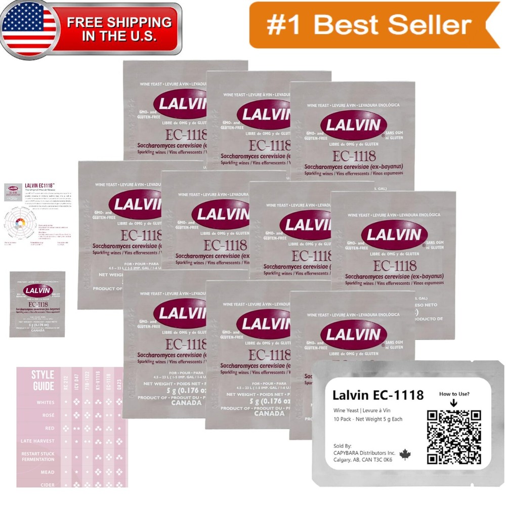 High-Alcohol Tolerance EC-1118 Yeast - Great for Wine, Cider & Mead - 10 Packs
