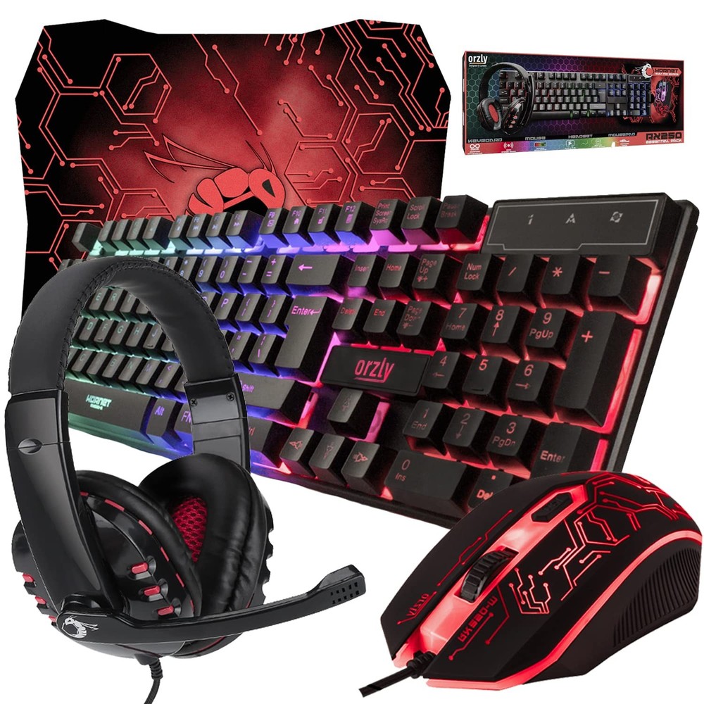 Gaming Keyboard and Mouse pad Headset, Wired LED Black