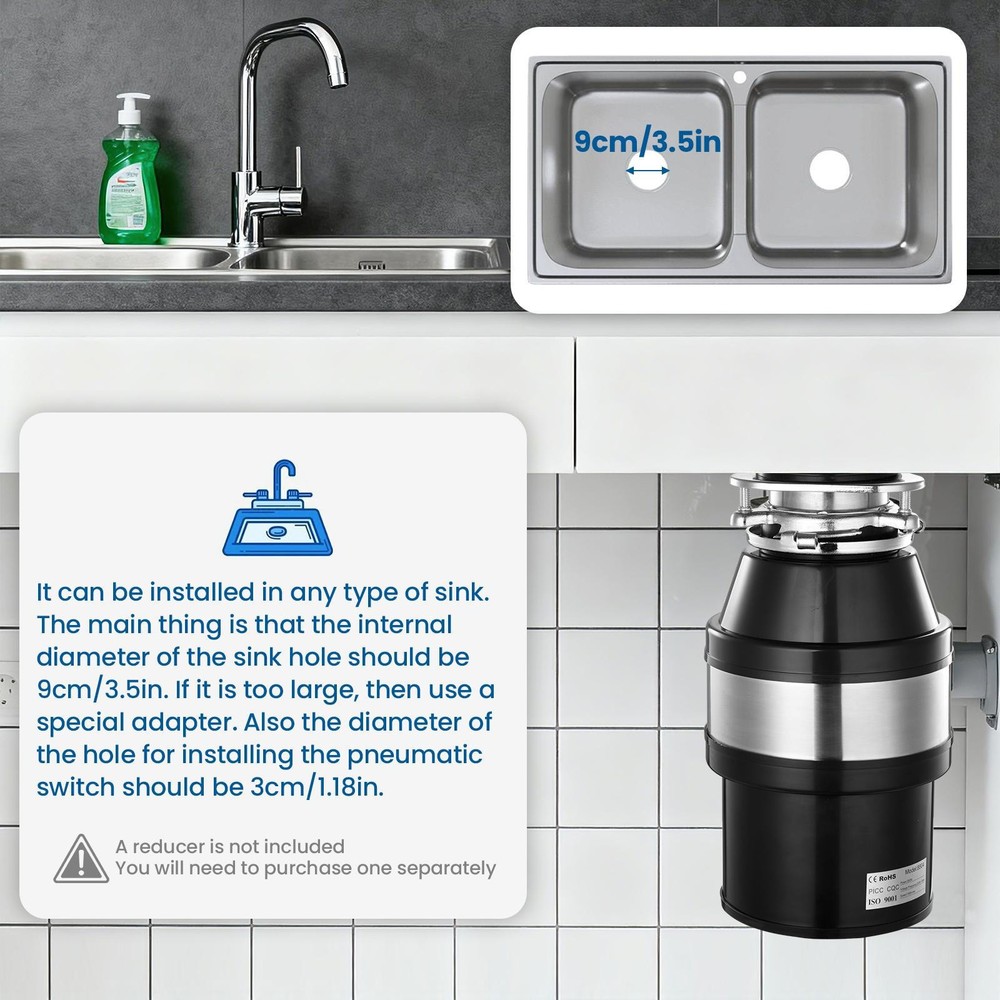 NTUD 3/4 HP Continuous Feed Garbage Disposal With Cord, Anti-Jam & Compact US