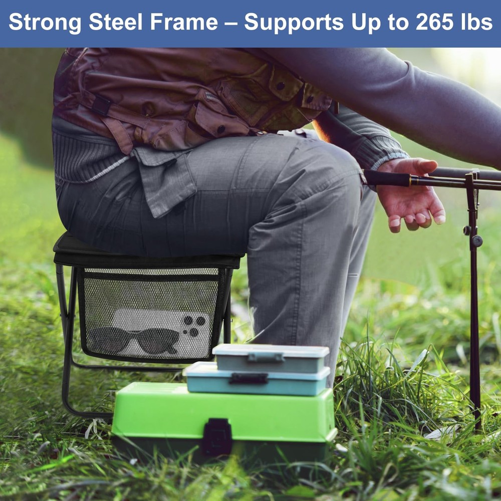 Portable Folding Camp Stool with Side Pocket, Lightweight Foldable Camping St...