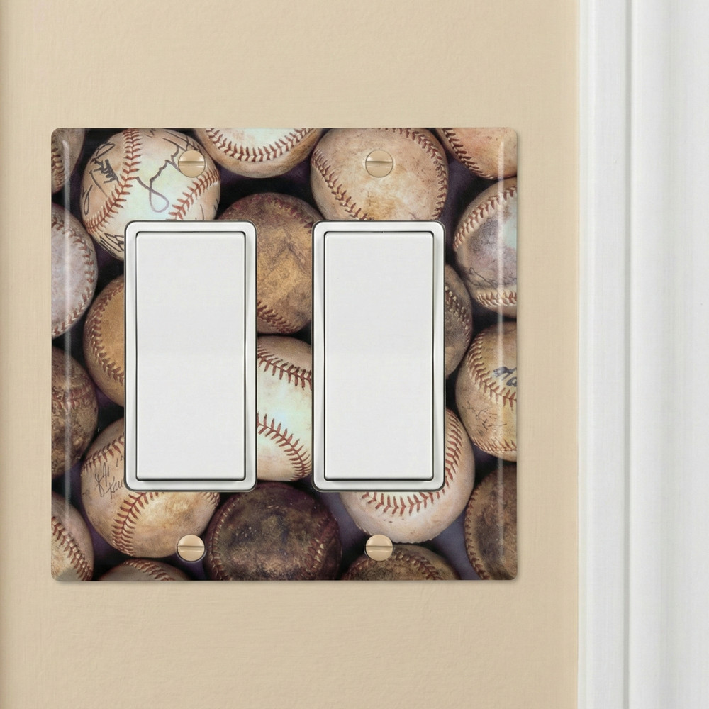 Throwback Baseballs Double Rocker Light Switch Wall Plate Cover Switchplate NEW