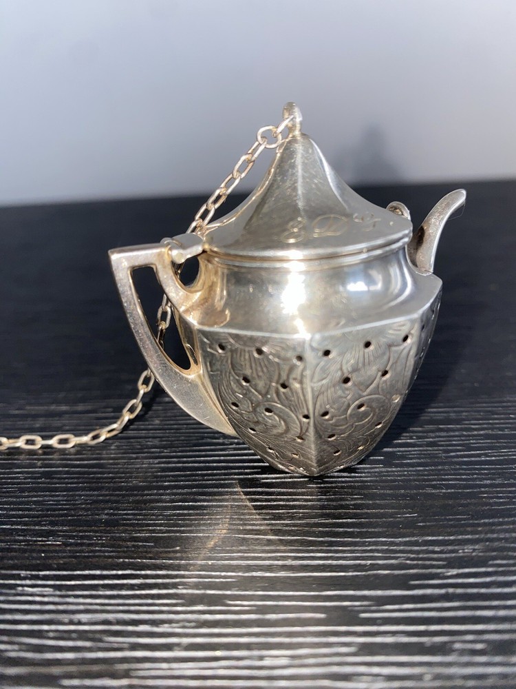 Antique Sterling Silver Tea Pot Kettle Tea Strainer
