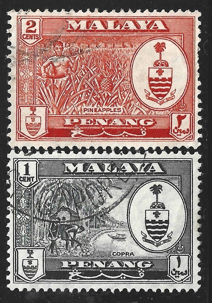 Malaya-Penang, Scott #56-57, State Crest Issues, Used