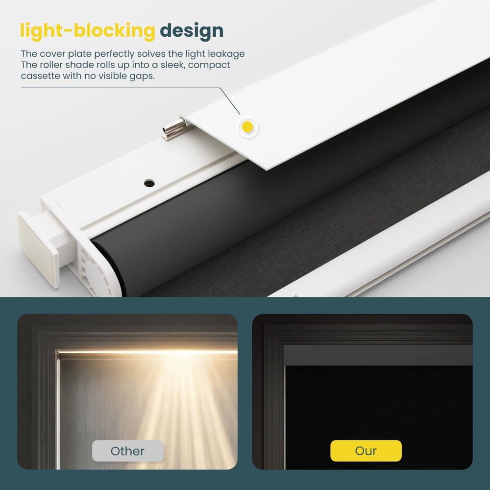 Motorized Blinds No Drill Automatic for Windows 30"W x 72"H, Black