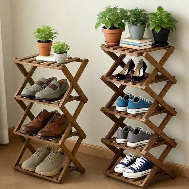 Multifunctional Bamboo Shoe Rack 5 Tier Foldable Organizer Home Storage New