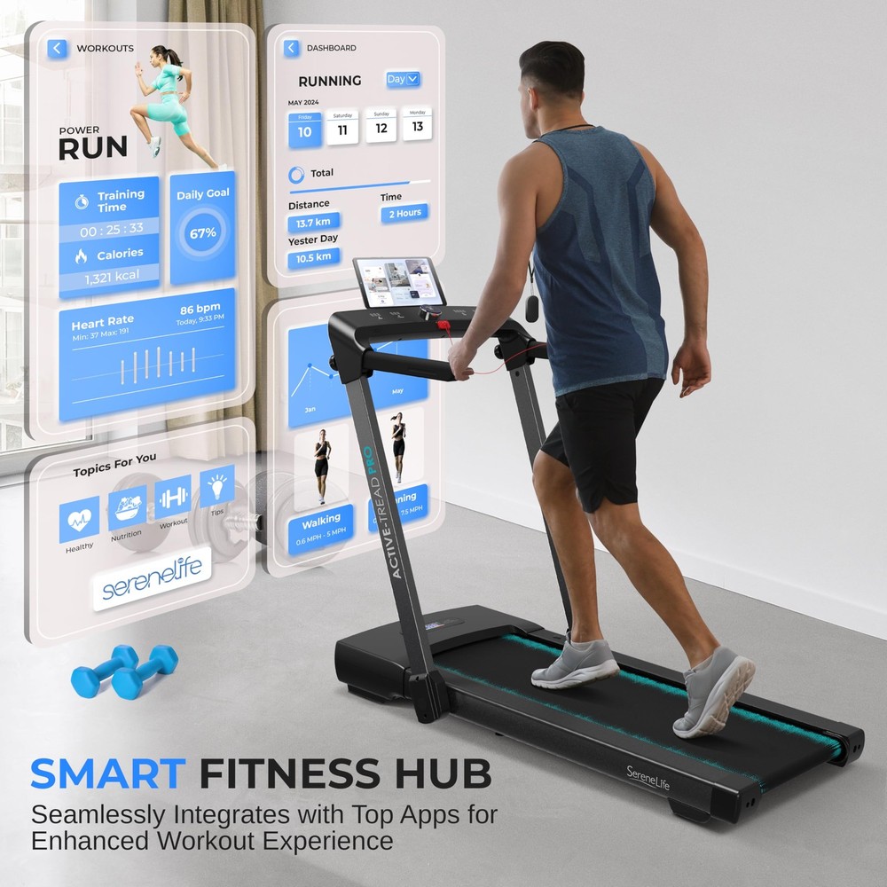 SereneLife 2-in-1 Walking Pad Riser Treadmill with Remote Control LED Display
