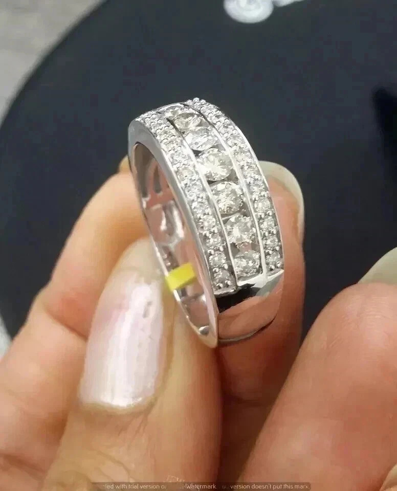 Certified 3 Ct Lab-Grown Diamond Band Men's Wedding Ring Solid Sterling Silver