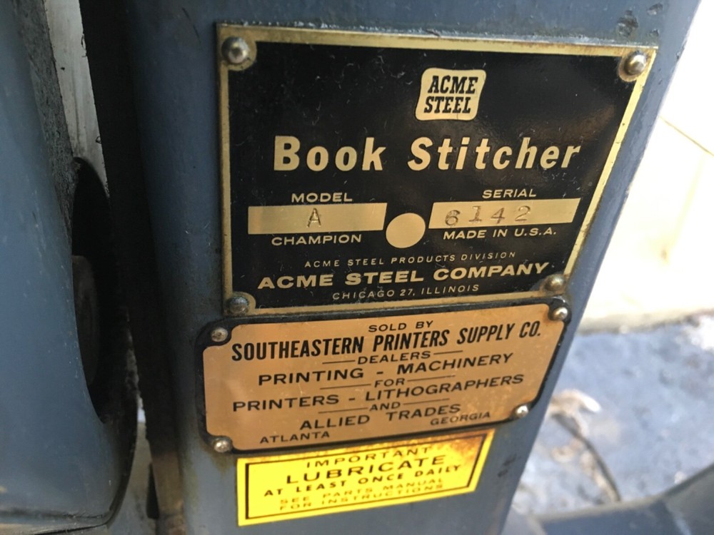 Acme steel stitching machine N3A 3/4" Book Stitcher, Morrison Model