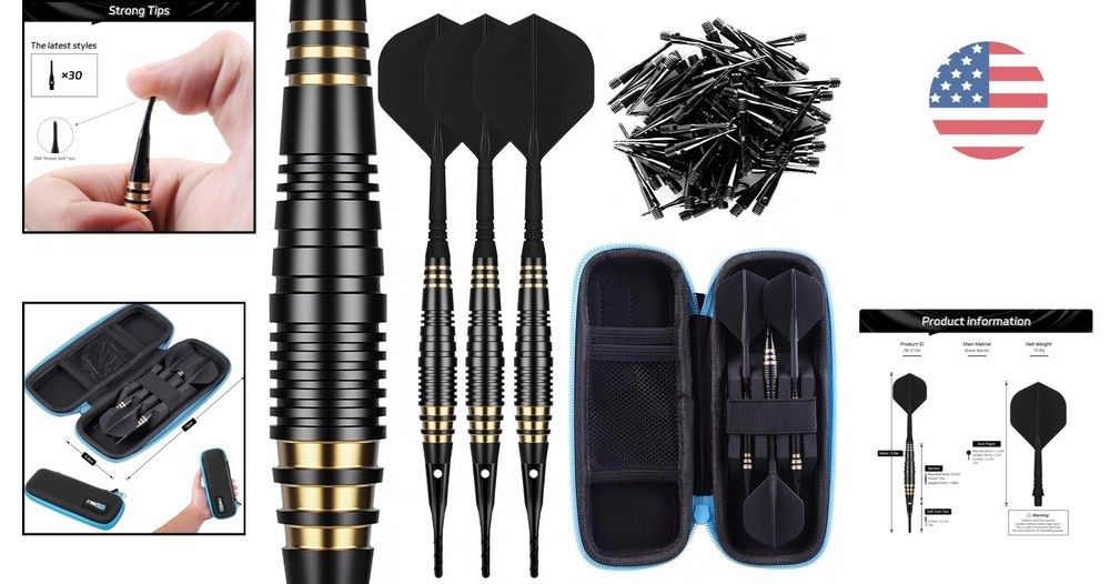 Professional 18g Soft Tip Darts Set with 30 Extra Tips & Gift Storage Box