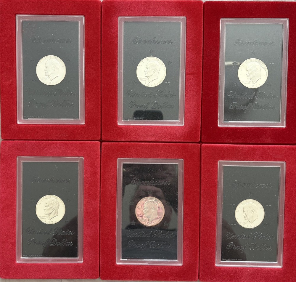 (6) 1971-S Eisenhower Proof Silver Dollar in Brown box