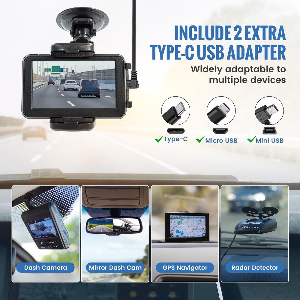 EWAY 3-in-1 Micro USB & Mini USB Type-C Dash Cam Hardwire Kit Car Charging Po...