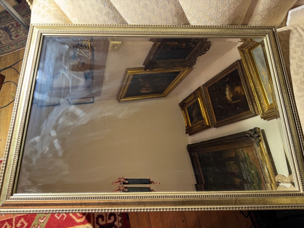 Large Silver Tone Framed Rectangular Wall Mirror - 28.25" W x 40.25" L x 1.25" D