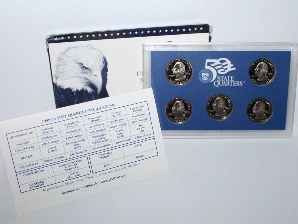 1999 Proof State Quarter Set Gem DCAM (Clad) - (OGP) 5 coins