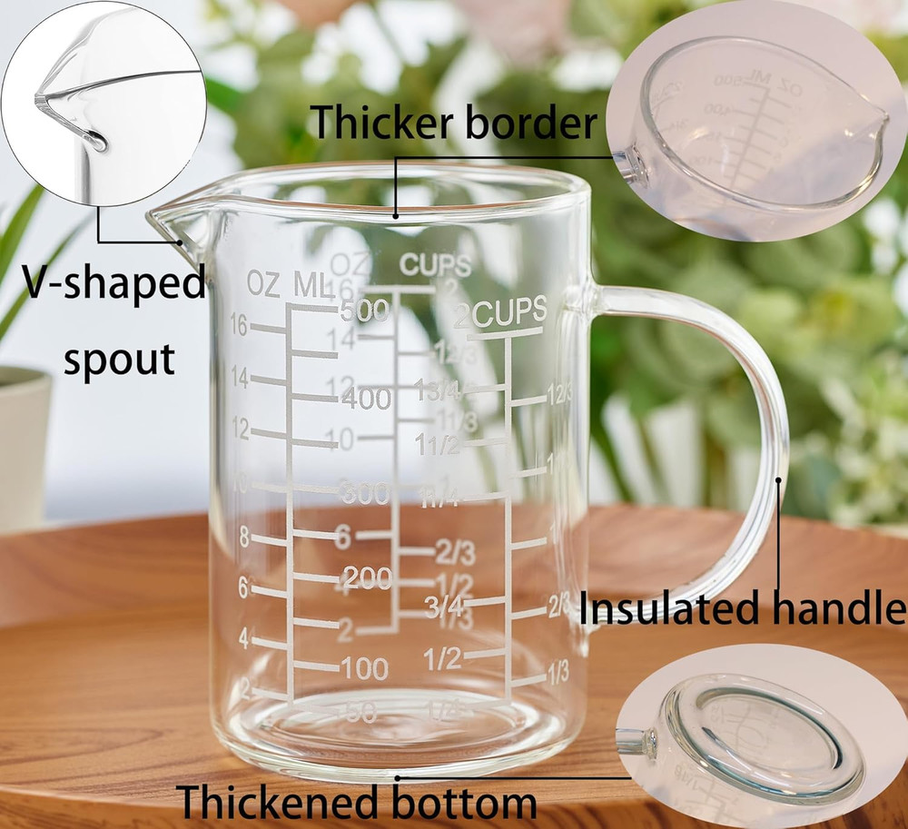 Ackers Mirror Etching Scale Glass Measuring Cup-[Insulated handle | V-Shaped Spo